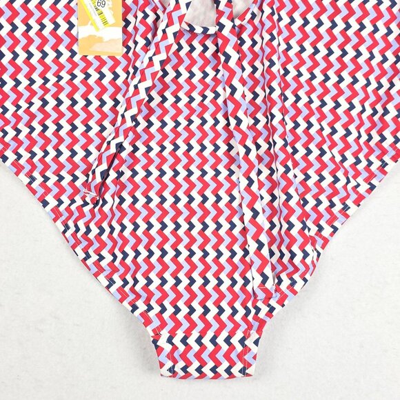 NWT Kona Sol Women One-Piece Swim 16 Red White Blue Gold Ring CrisCross Adjust - Picture 13 of 16